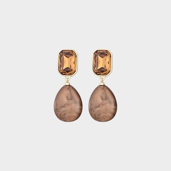 Oorbellen square resin cognac