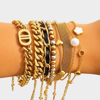 Armband staal hart goud
