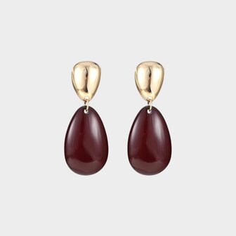 Oorbellen resin drop bordeaux