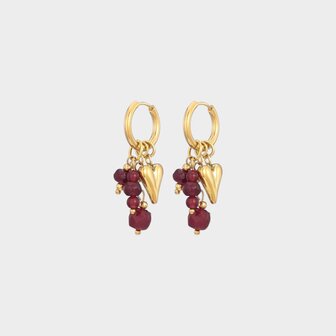 Oorbellen hart glas bordeaux