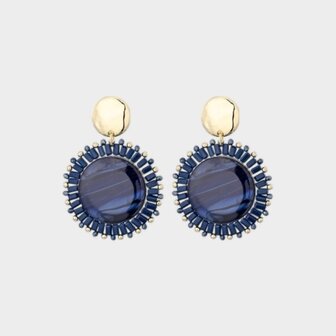 Oorbellen rond steen blauw