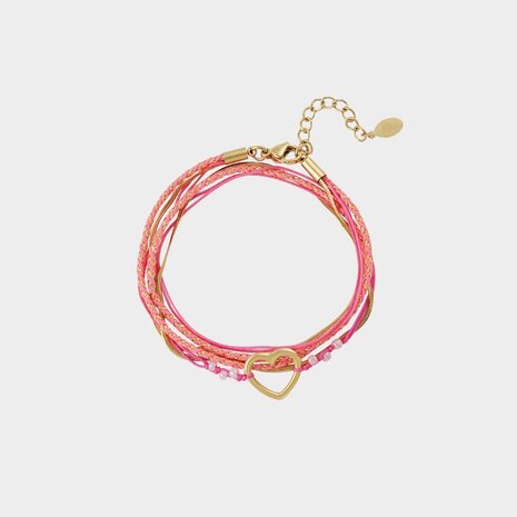 Armband touw staal roze