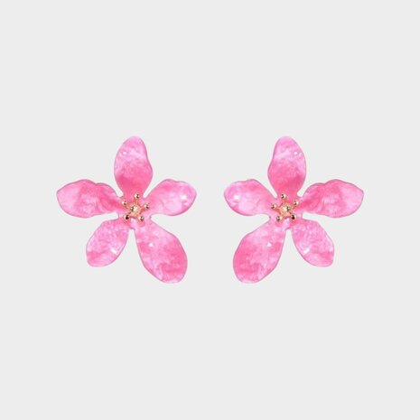 Oorbellen resin bloem fuchsia