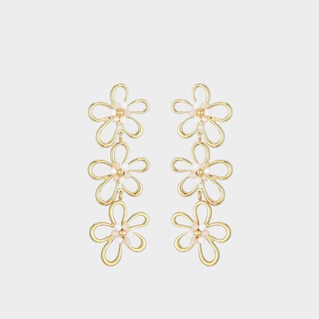 Oorbellen trio bloem beige