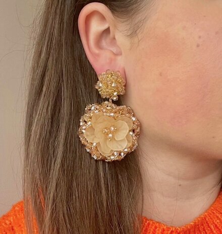 Oorbellen bloem glas nude
