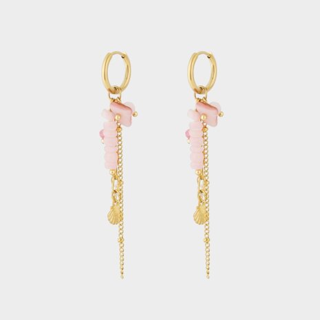 Oorbellen ketting kraal roze