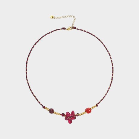 Ketting touw bloem bordeaux