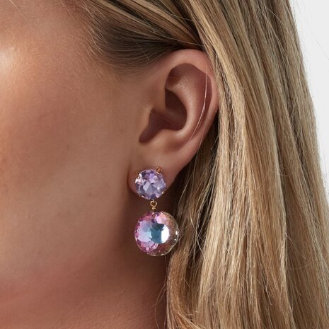 Oorbellen duo crystal lichtgrijs