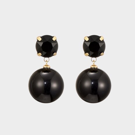 Oorbellen bol crystal zwart