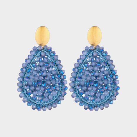 Oorbellen draad crystal blauw