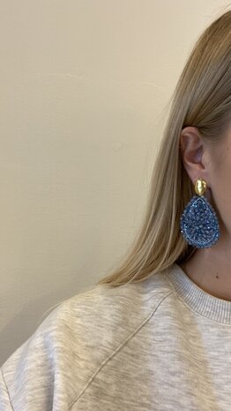 Oorbellen draad crystal blauw