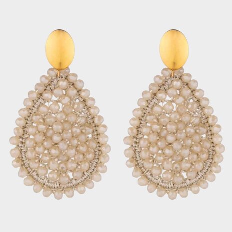 Oorbellen crystal draad beige