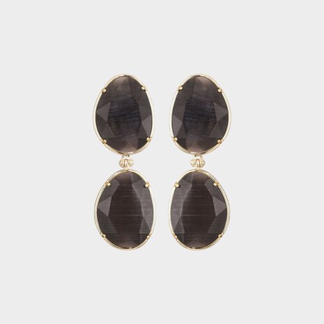 Oorbellen cat stone grijs