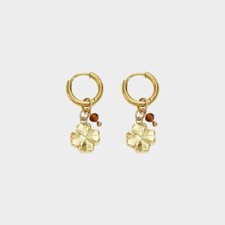 Oorbellen klaver staal bruin