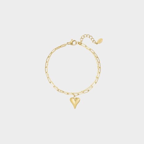 Gouden armband met schakelband en hart van stainless steel lengte 16 plus 3 cm
