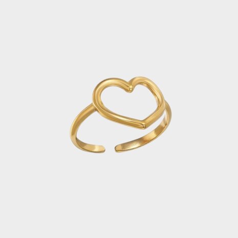 Gouden ring van stainless steel met open hart one size