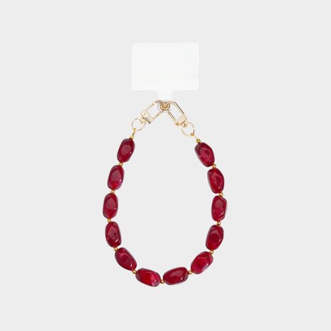 Telefoonkoord met bordeaux kralen van resin lengte 34 cm universeel te gebruiken