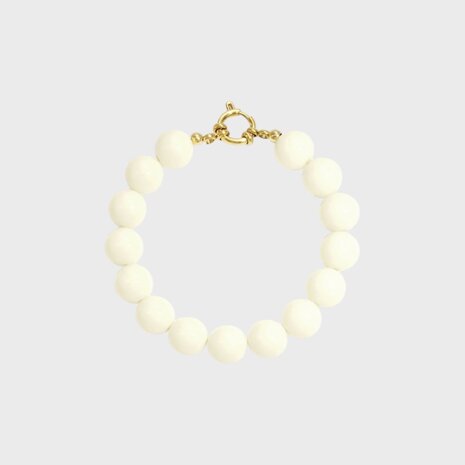 Ivoorkleurige kralenarmband met gouden scheepsslot stainless steel