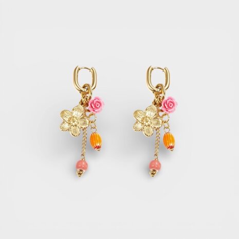 Oorbellen creool bloemen multi