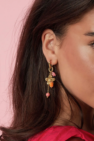 Oorbellen creool bloemen multi