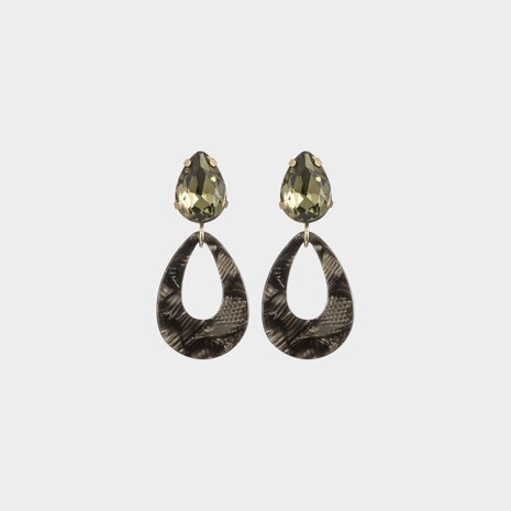 Oorbellen resin crystal olijf