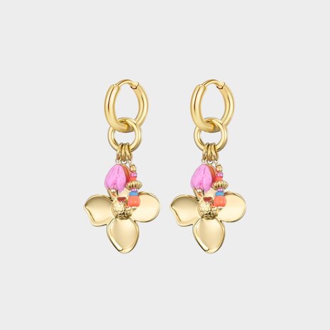 Oorbellen bloem kraal multi