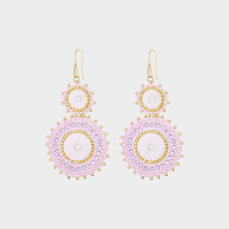 Oorbellen dubbel rozet roze