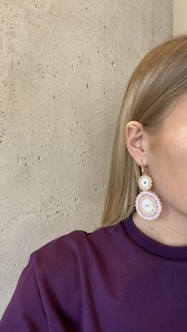 Oorbellen dubbel rozet lichtblauw