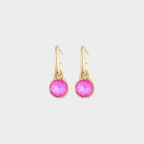 Oorbellen crystal rond fuchsia