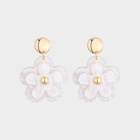 Oorbellen bloem dubbel beige