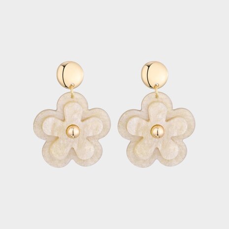 Oorbellen bloem dubbel zand