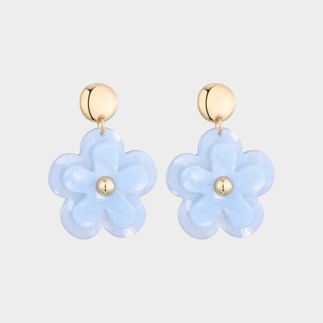 Oorbellen bloem dubbel blauw