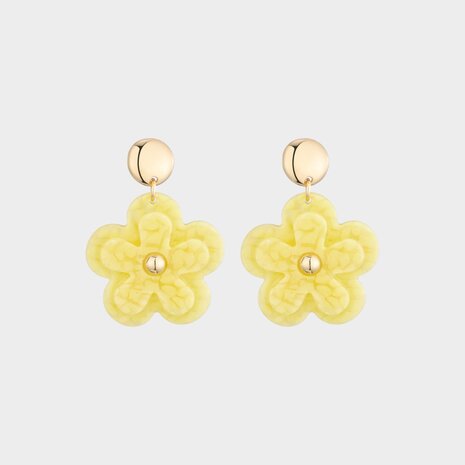 Oorbellen bloem dubbel geel