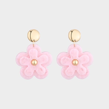 Oorbellen bloem dubbel roze