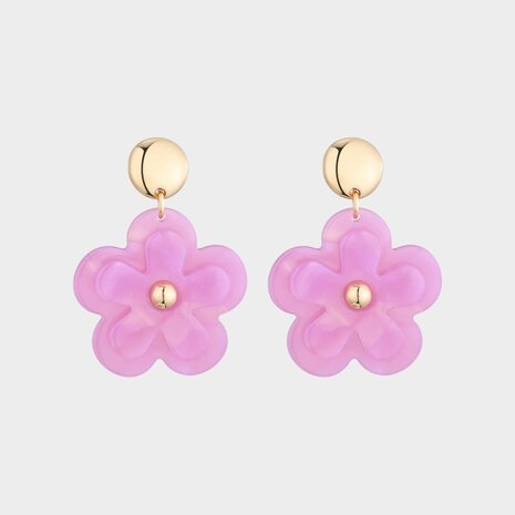 Oorbellen bloem dubbel fuchsia