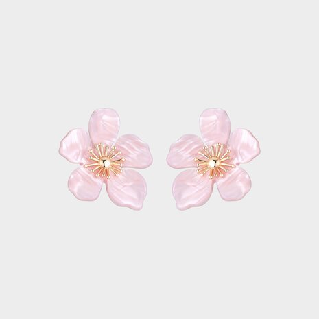 Oorbellen bloem resin roze