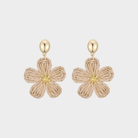 Oorbellen bloem raffia zand