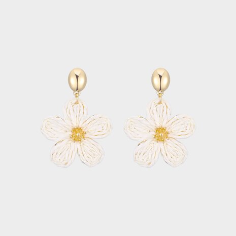 Oorbellen bloem raffia beige