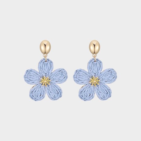 Oorbellen bloem raffia blauw