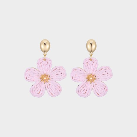 Oorbellen bloem raffia roze