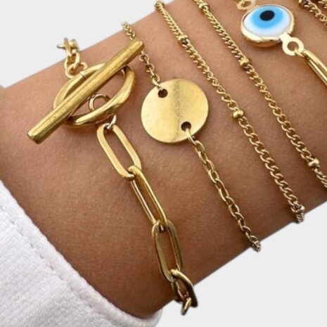 Armband schakel staal goud