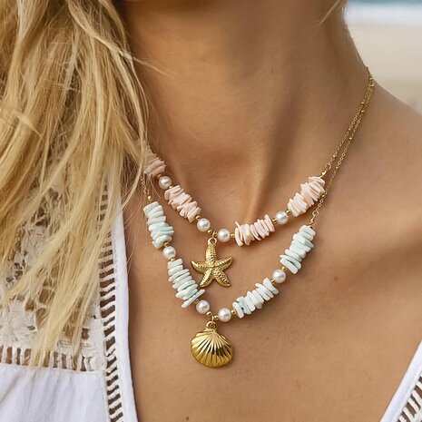 Ketting parel schelp roze