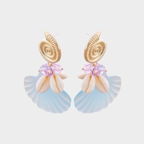 Oorbellen schelp resin blauw