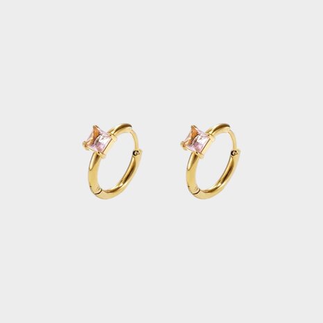 Oorbellen square crystal roze