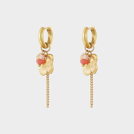 Oorbellen bloem ketting roze