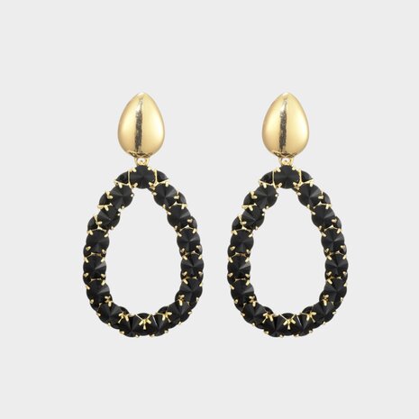 Gouden oorbellen met zwarte Zirconia druppels