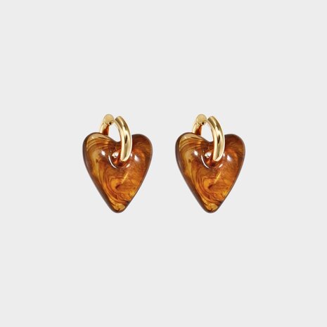 Oorbellen hart resin bruin