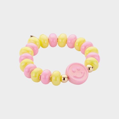 Armband geel roze smiley