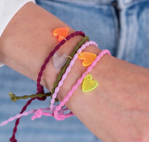 Armband koord hart roze