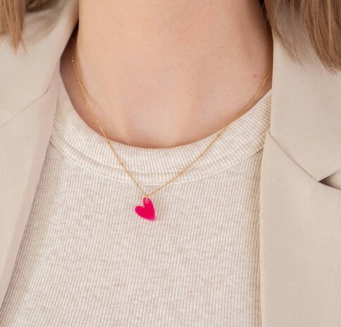 Ketting hart acryl fuchsia